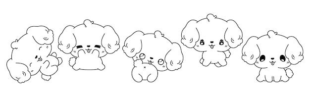 Premium vector set of vector cartoon dog coloring page collection of kawaii isolated bichon frise dog outline for