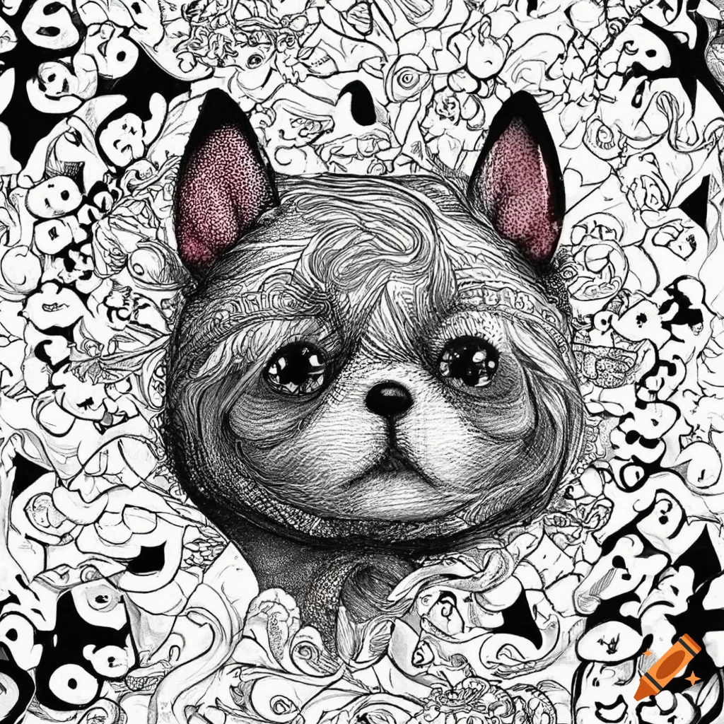 A cute black and white pattern for kawaii coloring enthusiasts on