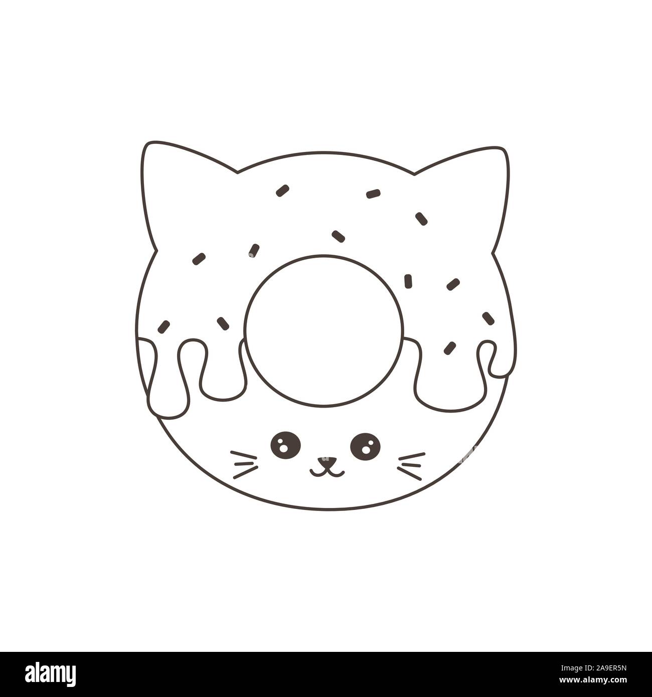 Cute cartoon black and white donut cat funny vector illustration for coloring art stock vector image art