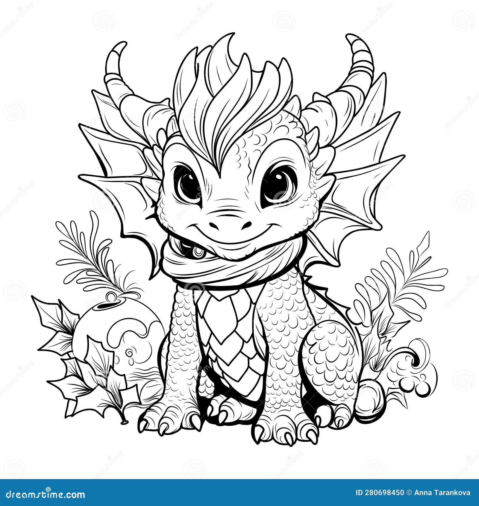 Dragon coloring book coloring page simple line illustration of little cute dragon in cartoon style stock vector