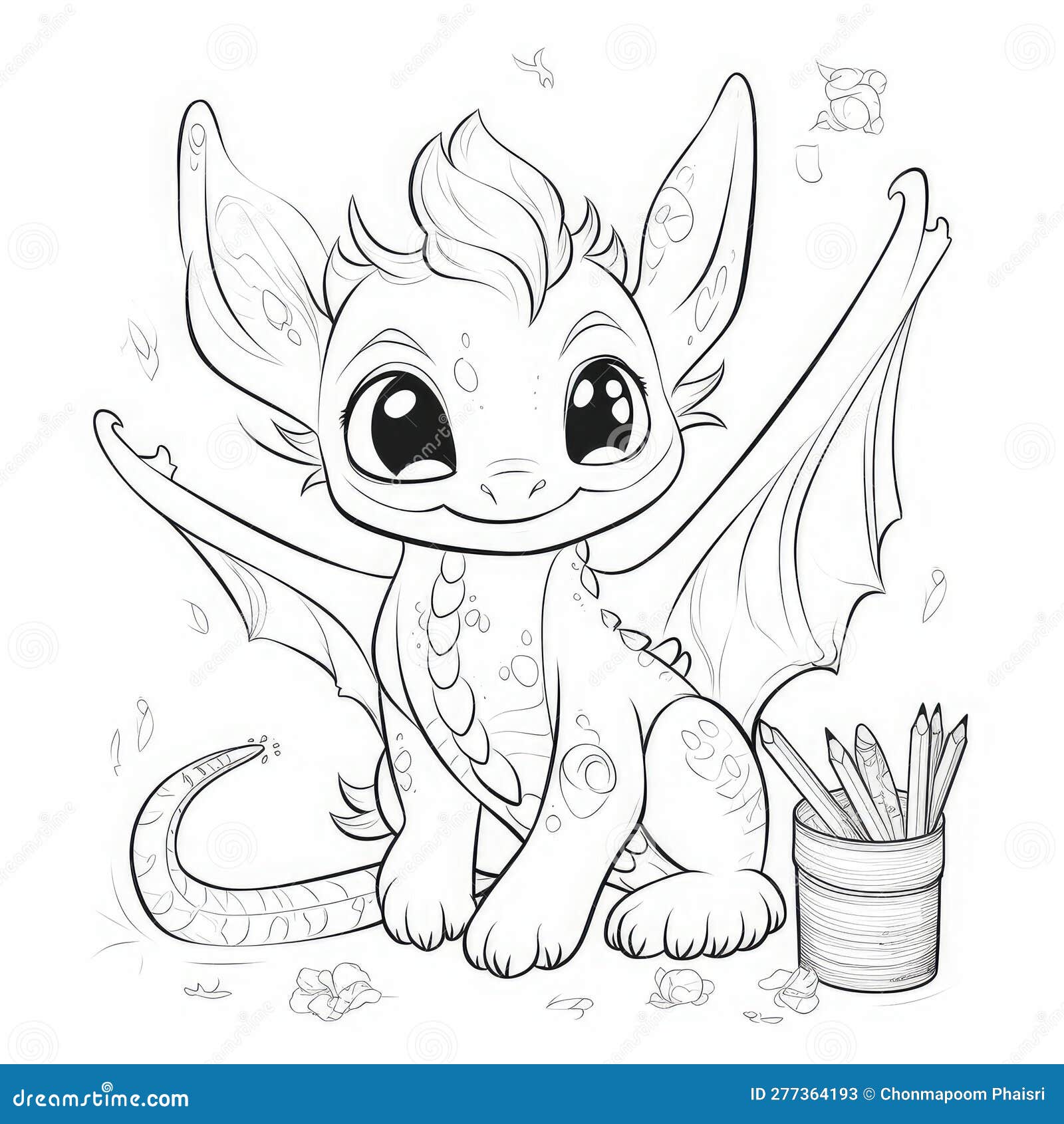 Cute dragon coloring book page on white background stock illustration