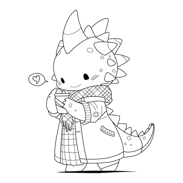 Premium vector little cute kawaii dragon coloring page for kids winter new year dragon