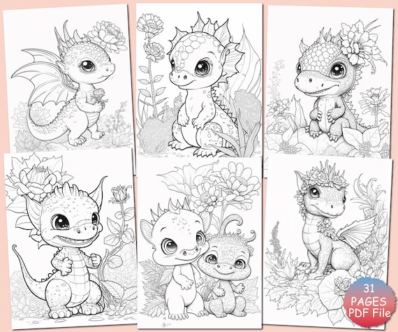 Cute chibi baby dragon coloring pages for kids and adults dinosaur coloring page magical fantasy cute creatures printable coloring book