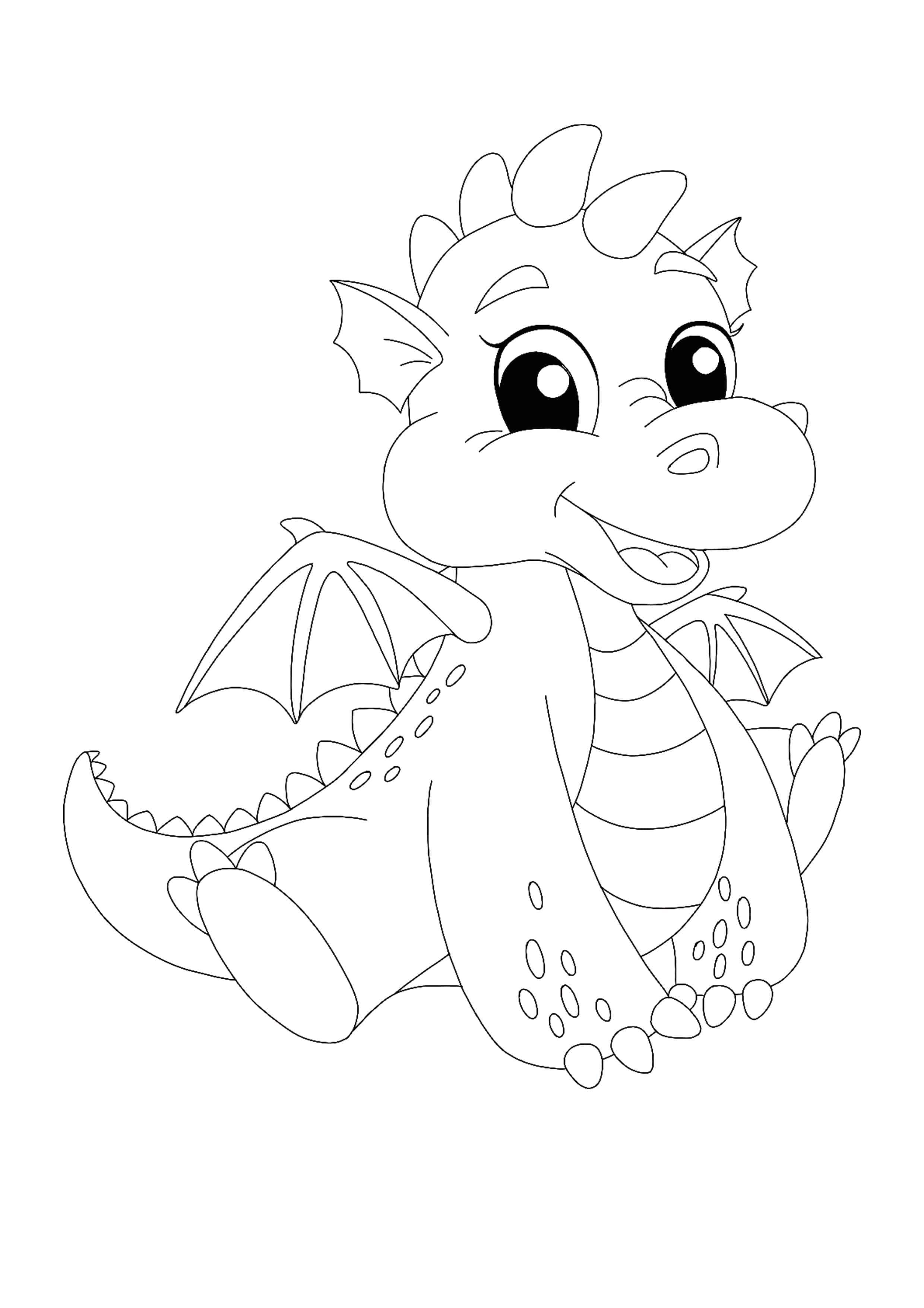 Adorable kawaii dragon coloring page