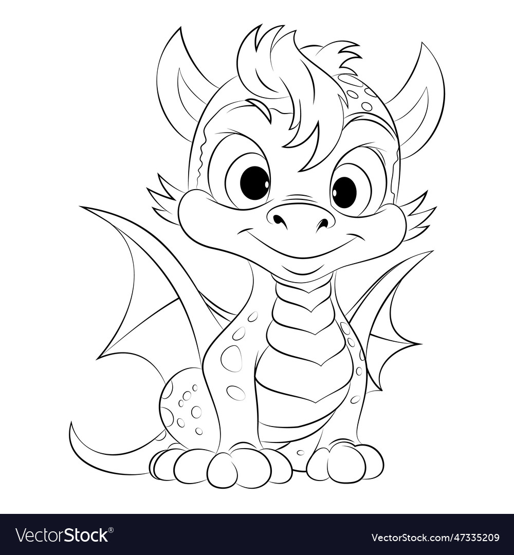 Cute dragon coloring book page for kids and adults