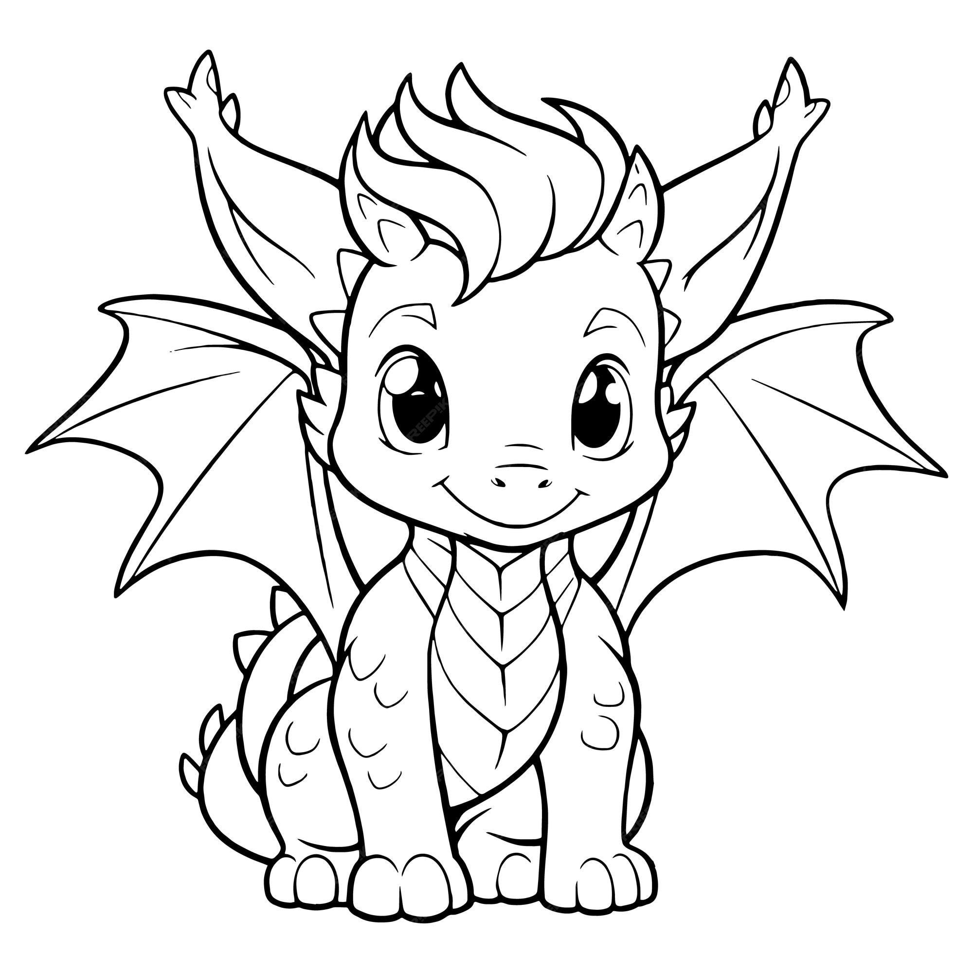 Premium vector coloring book illustration dragon kawaii coloring page