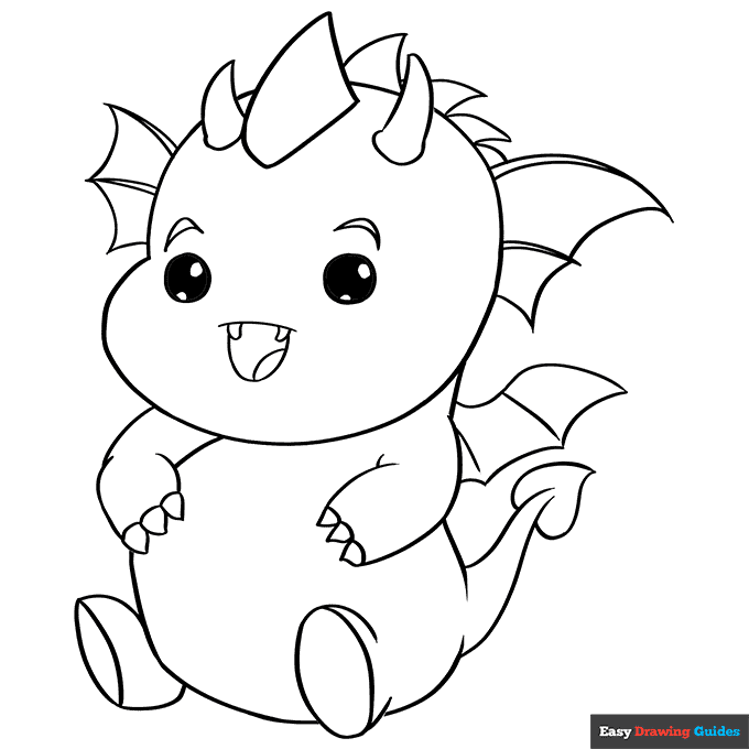 Kawaii dragon coloring page easy drawing guides