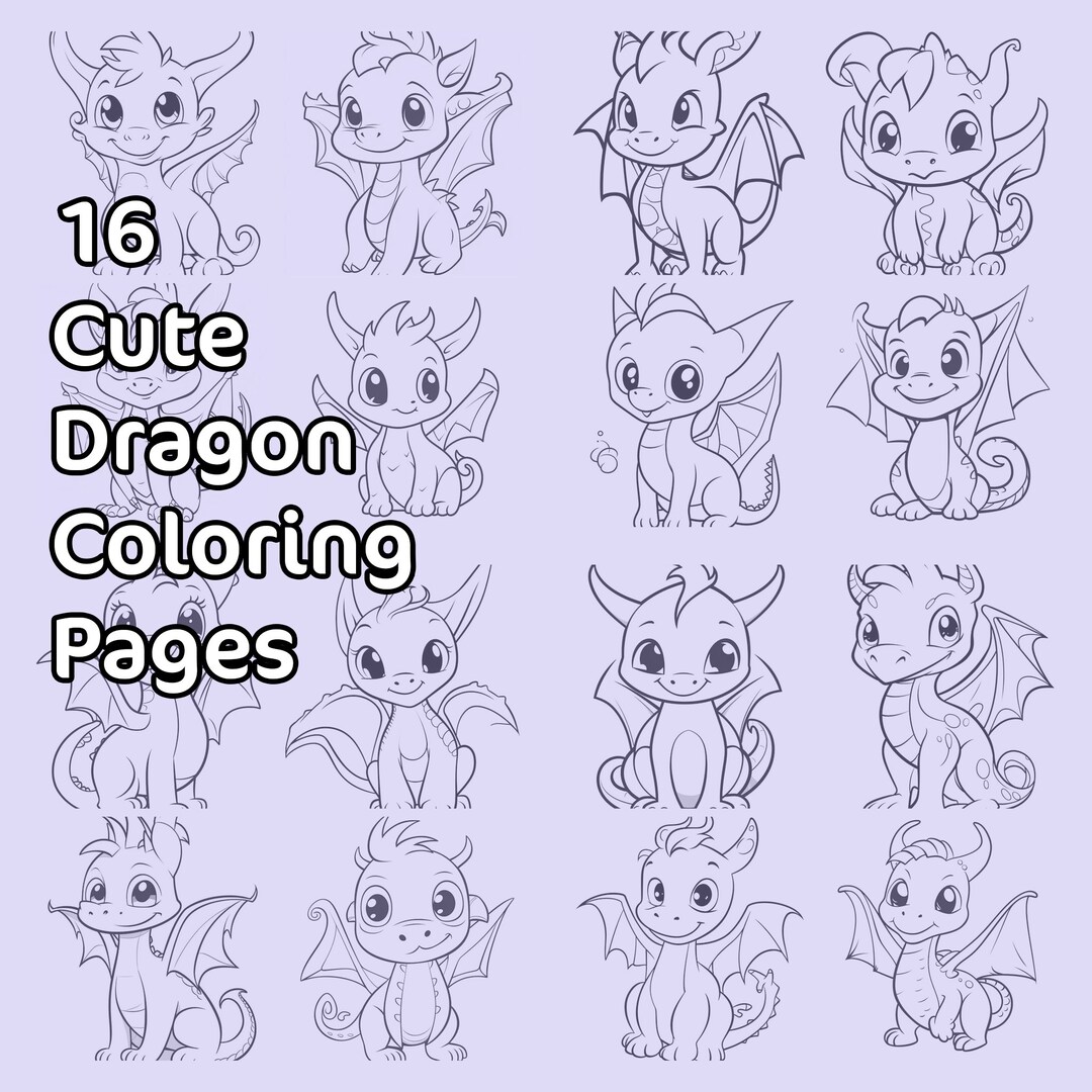 Cute dragon coloring pages adorable fairy tale theme instant download