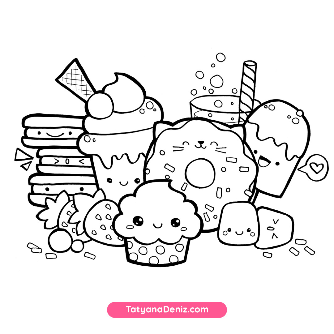 Kawaii sweets doodle free coloring page printalbe pdf