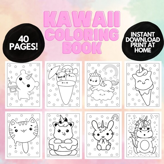 Easy cute kawaii coloring book for kids teens adults easy coloring pages for kids printable coloring book digital kawaii coloring pages