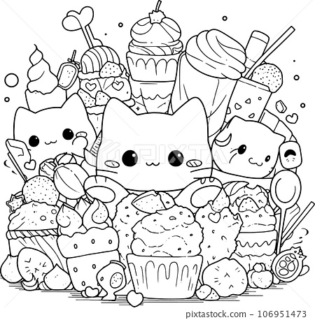 Cute kawaii black and white coloring page for