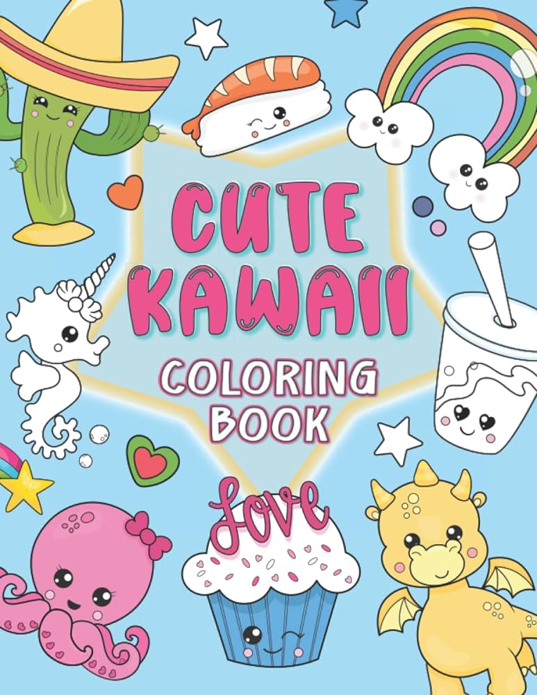 Cute kawaii coloring book more than fun and easy coloring pages with japanese kawaii animals and food suitable for kids and adults koko heart books