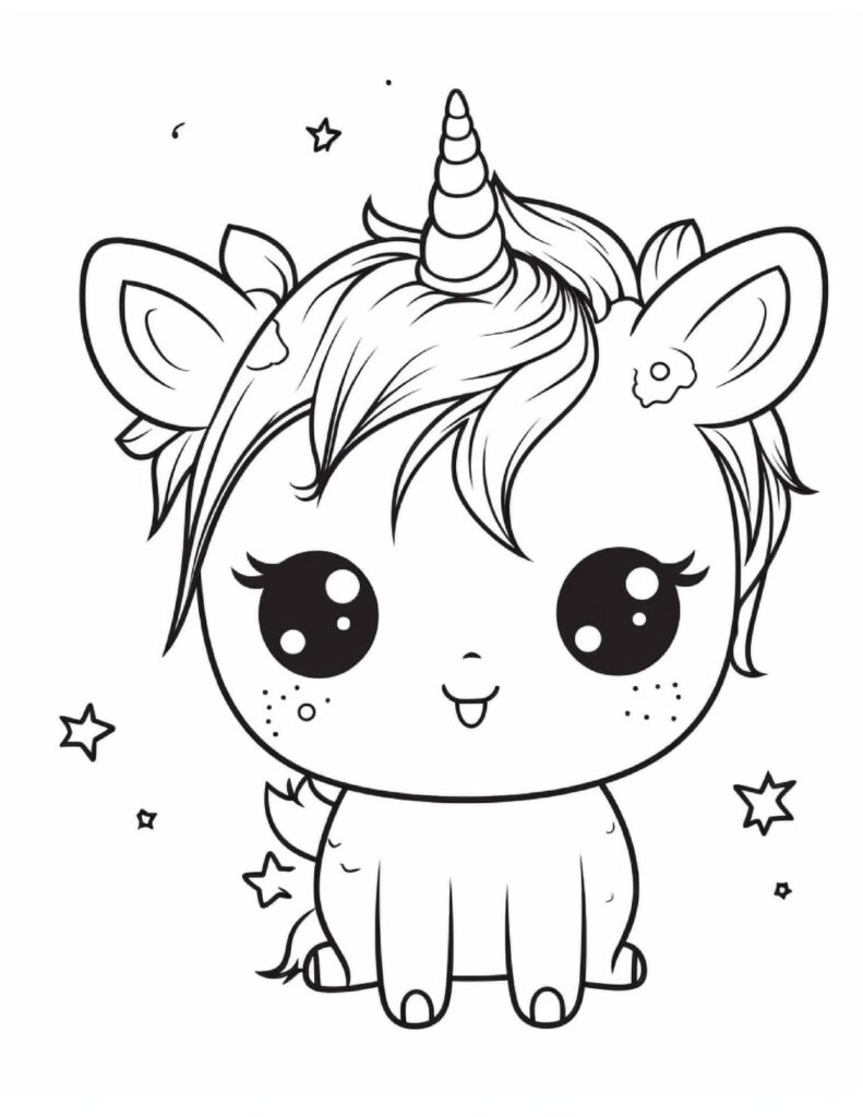 Free printable cute kawaii unicorn coloring pages