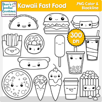 Kawaii fast food cute food clip art by dreas teacher creations