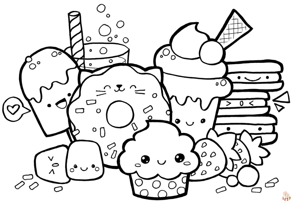 Free printable kawaii food coloring pages for kids