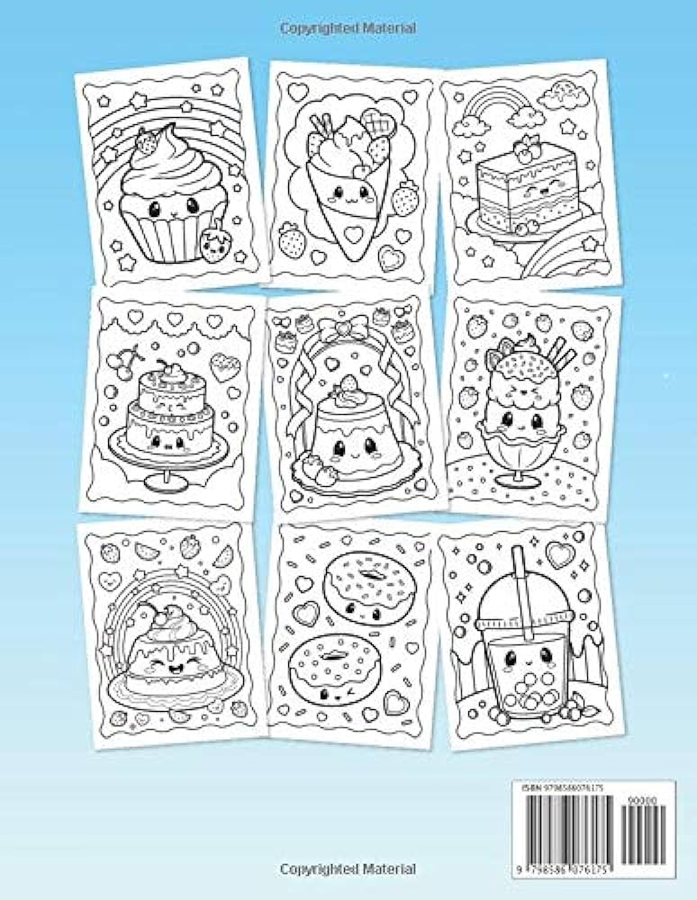 Kawaii sweet treats coloring book cute dessert cupcake donut candy ice cream chocolate food fruits easy coloring pages for toddler girls kids and adult women leriza may books