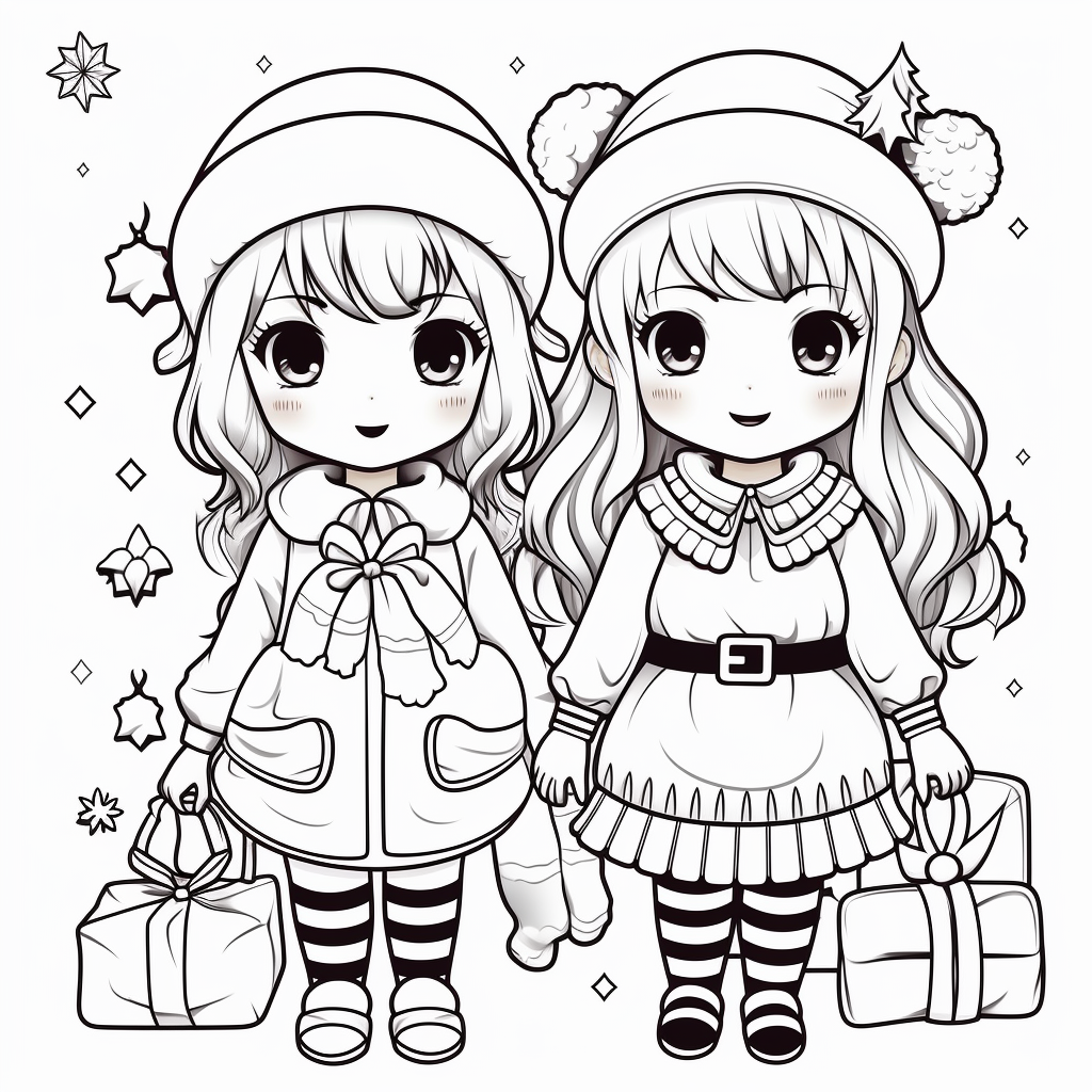 Kawaii cute christmas coloring pages