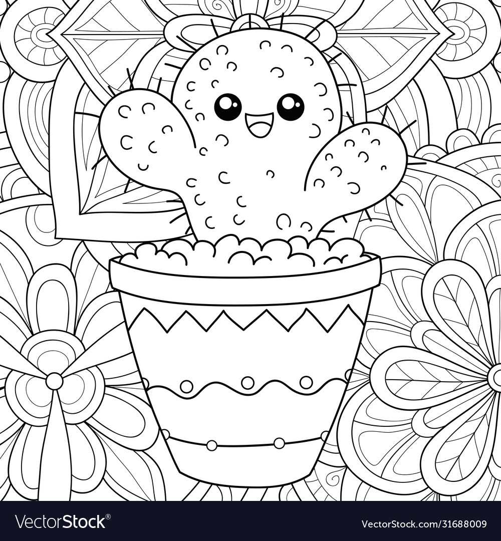 Adult coloring bookpage a kawaii cactus royalty free vector