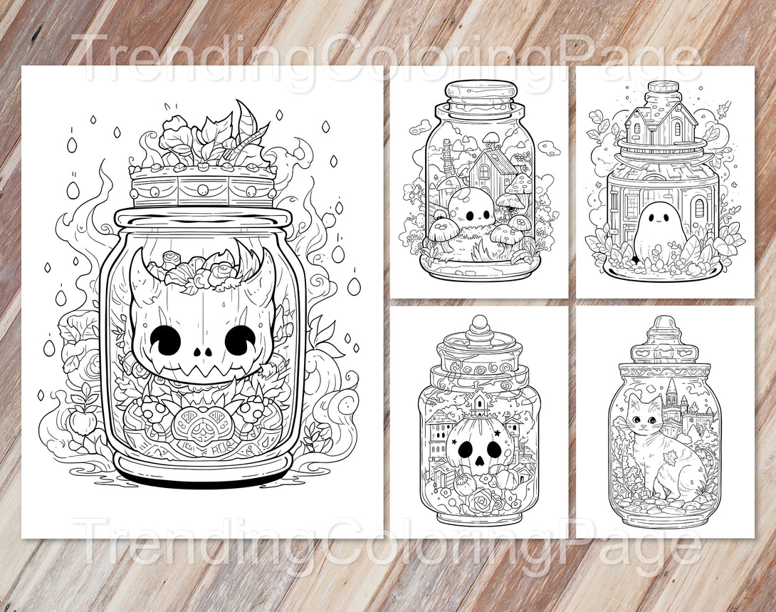 Kawaii halloween in jar coloring pages