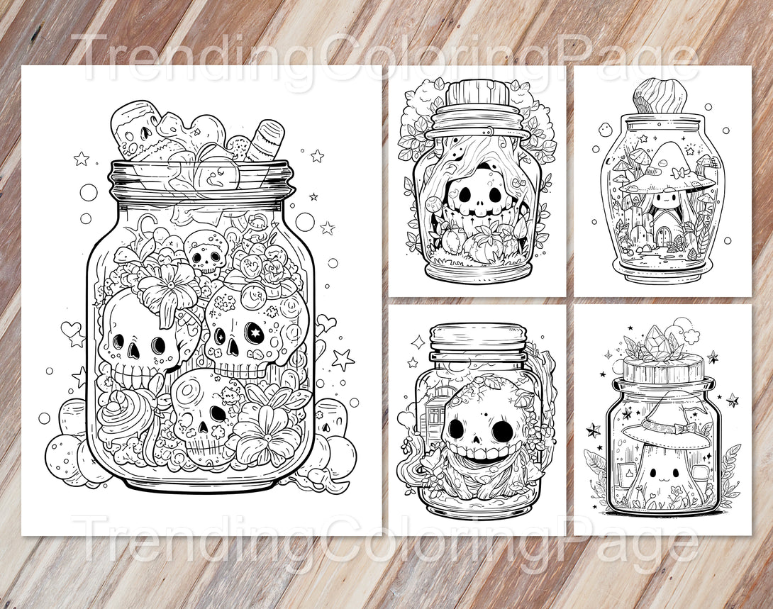 Kawaii halloween in jar coloring pages