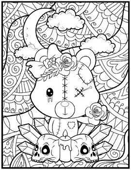 Enchanting mindfulness cute creepy kawaii gothic halloween coloring pages