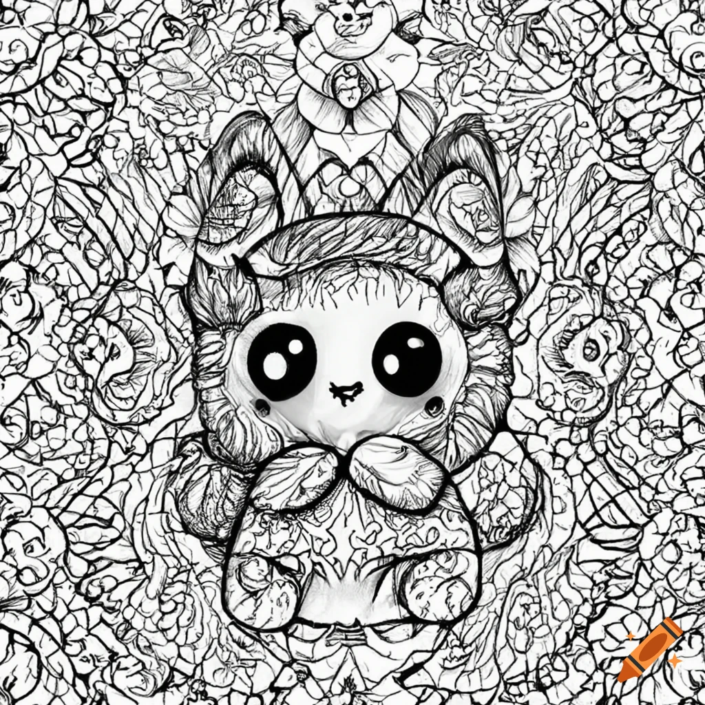 A cute black and white pattern for kawaii coloring enthusiasts on