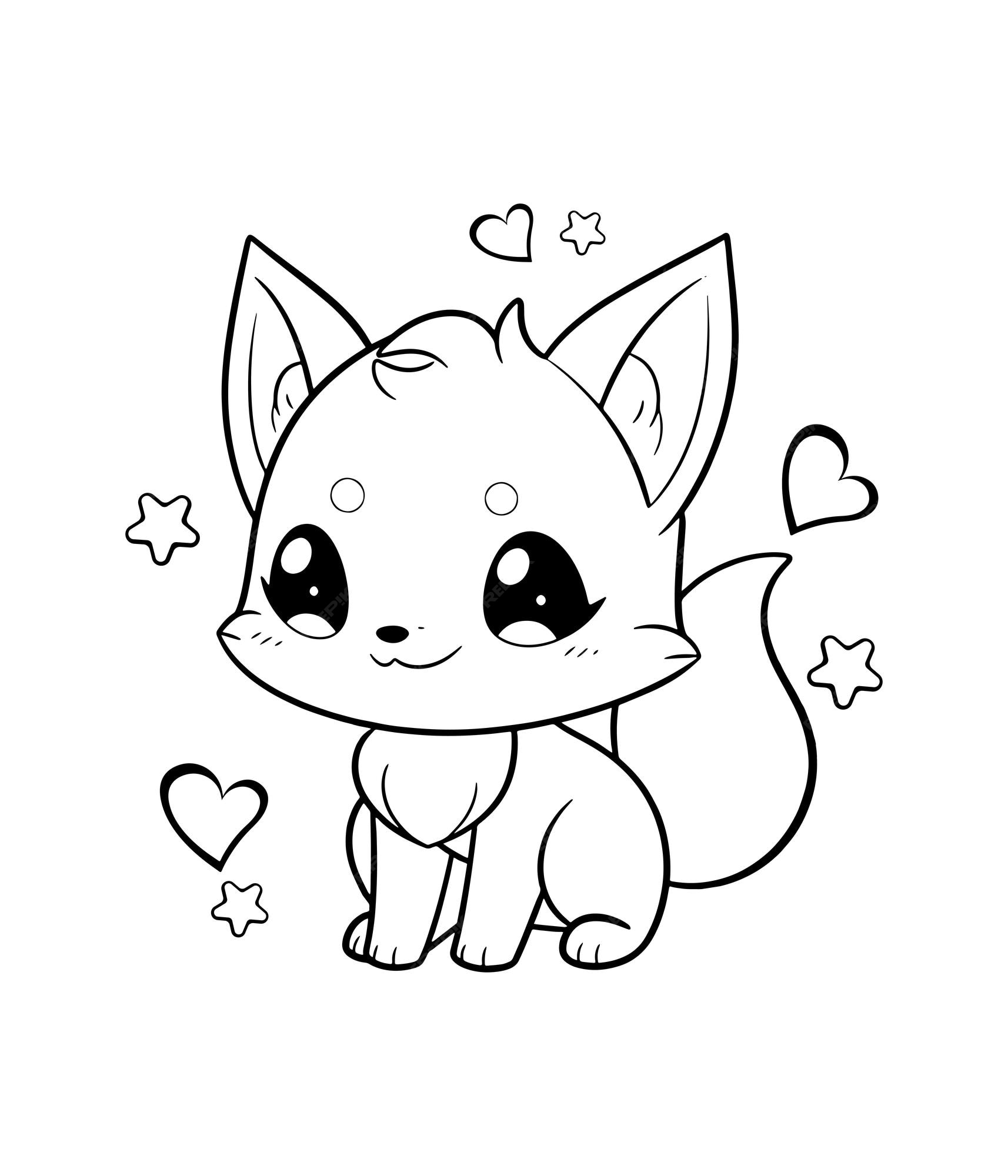 Premium vector cute fox printable coloring pages for children handdrawn vector illustration