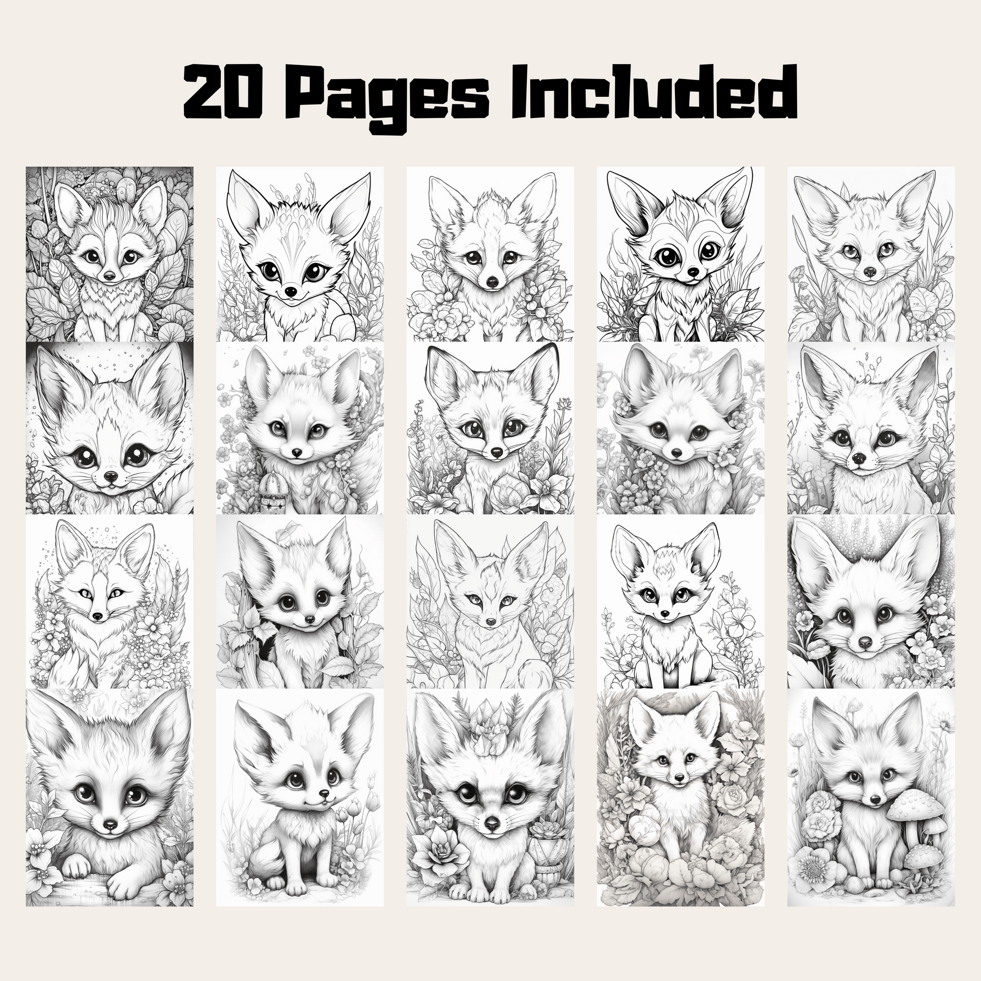 Pages adorable baby foxes coloring book instant download printabl â funny print for you