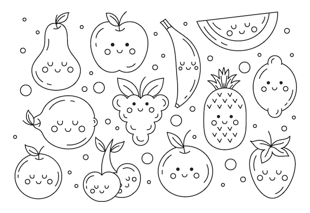 Fruits coloring pages kids vectors illustrations for free download