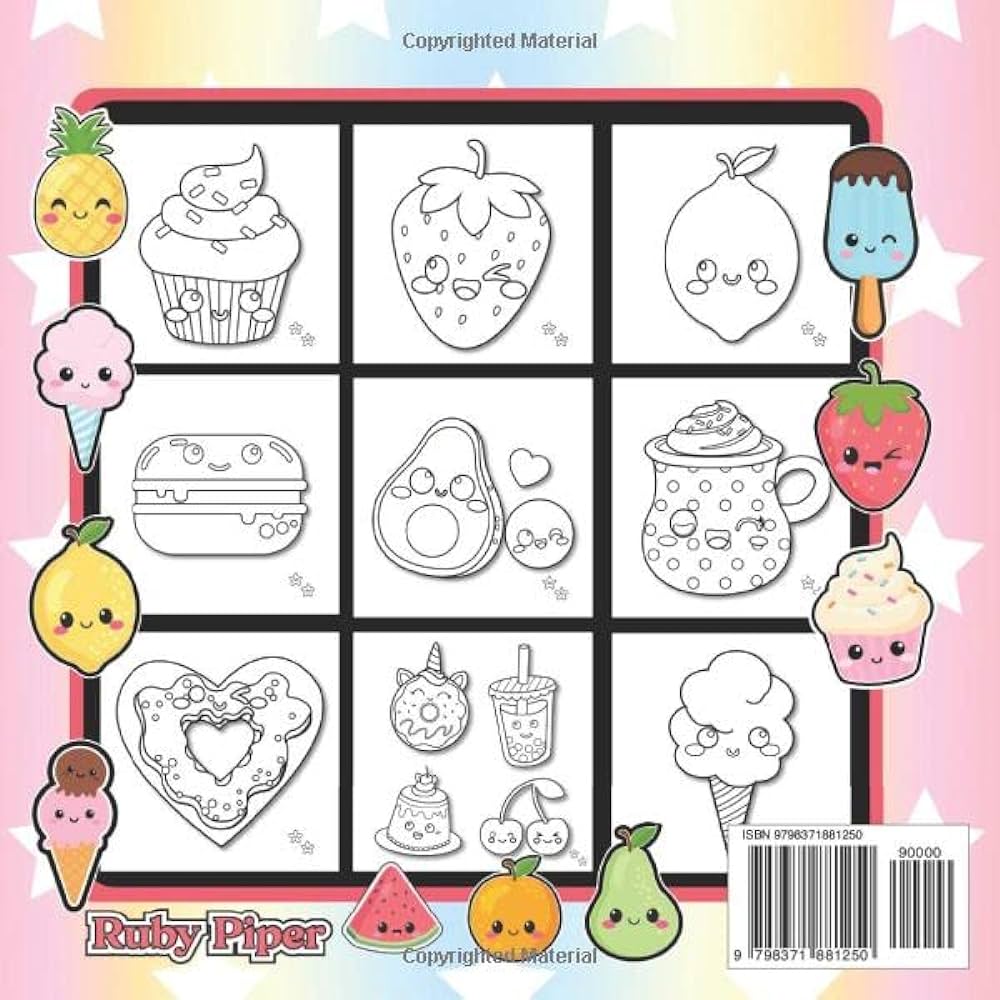Cute little kawaii stuff coloring book simple and easy cute doodles of sweet treats fruit drinks more coloring pages with adorable relaxation for kids teens adults seniors piper