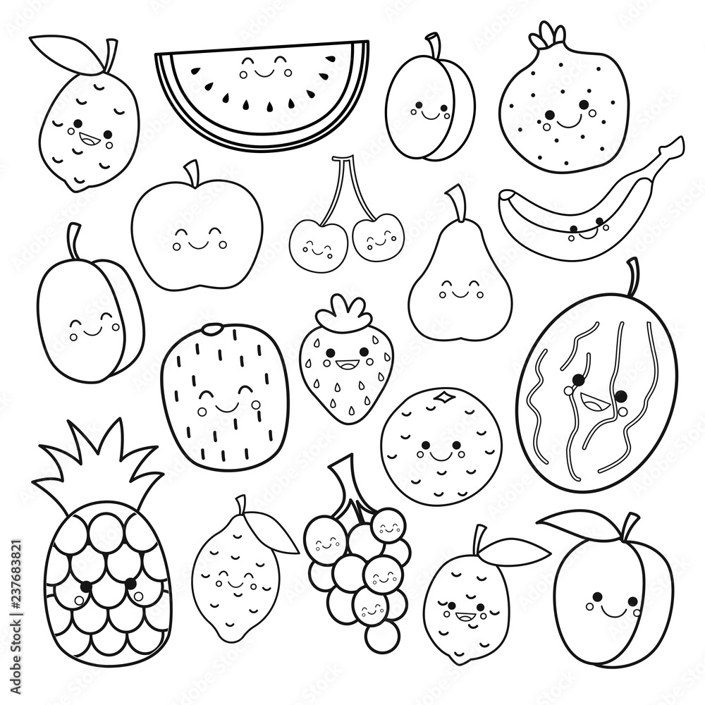 Vector set of cute fruits coloring book for kids vector