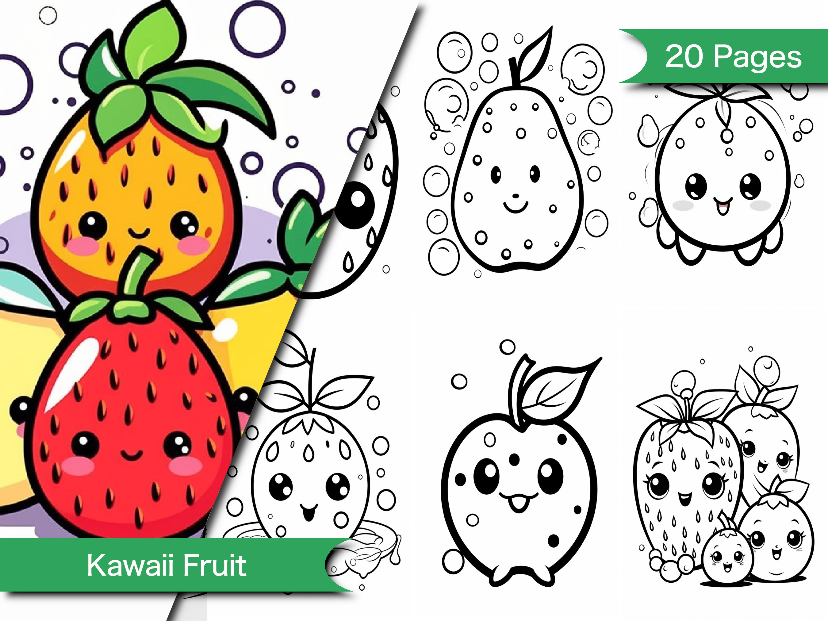 Kawaii fruit coloring book adorable fruit illustrations for summer vibes and creative fun coloring parties kawaii instant download