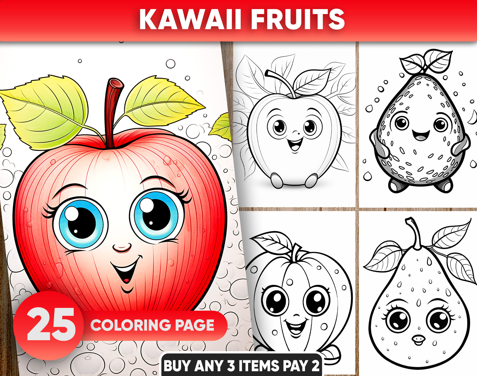 Preschool kawaii fruits coloring pages for kids