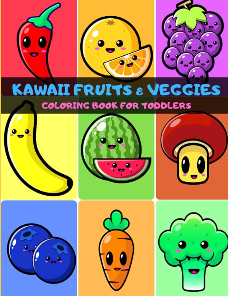 Kawaii fruits veggies coloring book for toddlers easy coloring designs with adorable fruits and vegetables in kawaii style cute coloring pages for kindergarten perfect gift for boys and girls slater