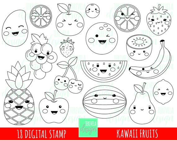 Fruits digital stamp fruits stamp kawaii fruit clipart