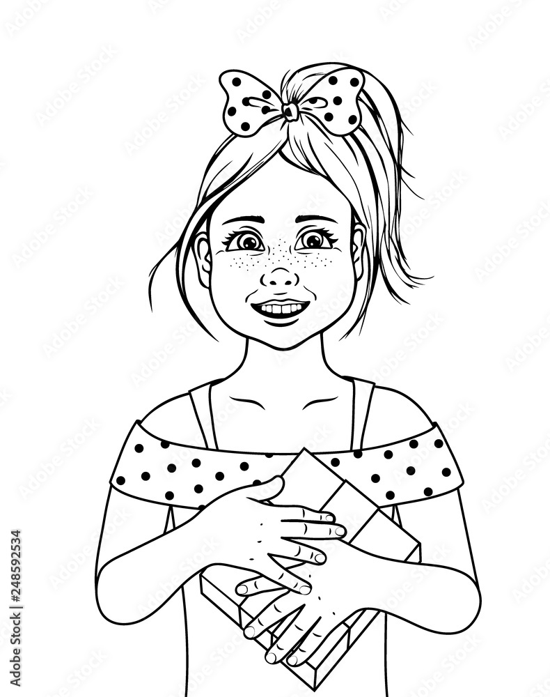 Coloring page outline of cartoon cute girl coloring book for kids vector illustration vector