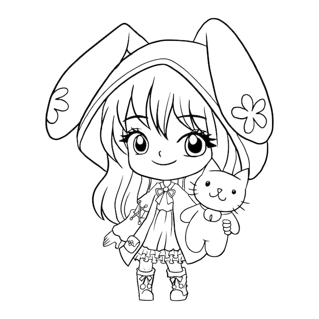 Kawaii girl coloring page vectors illustrations for free download