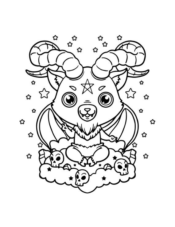 Printable pastel krampus pastel goth coloring pages digital download creepy kawaii downloadable pdf