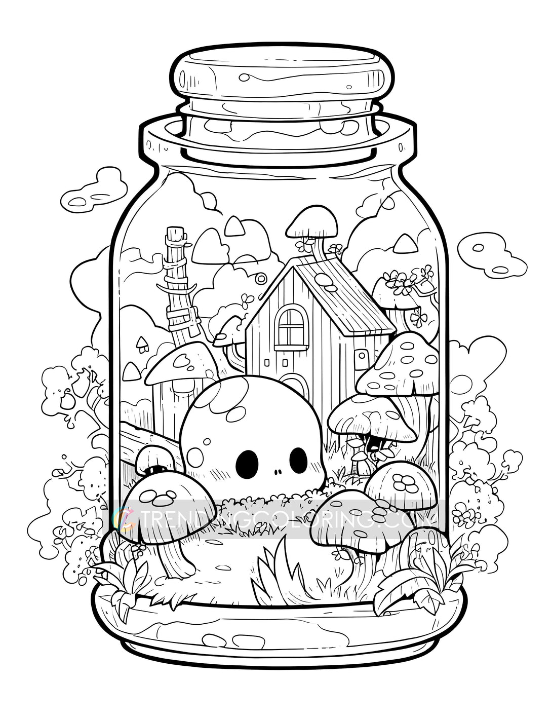 Kawaii halloween in jar coloring pages