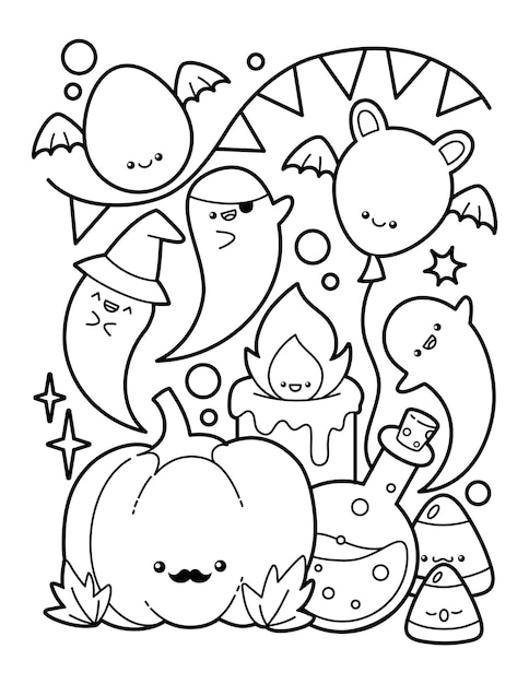 Premium vector cute and kawaii halloween coloring page
