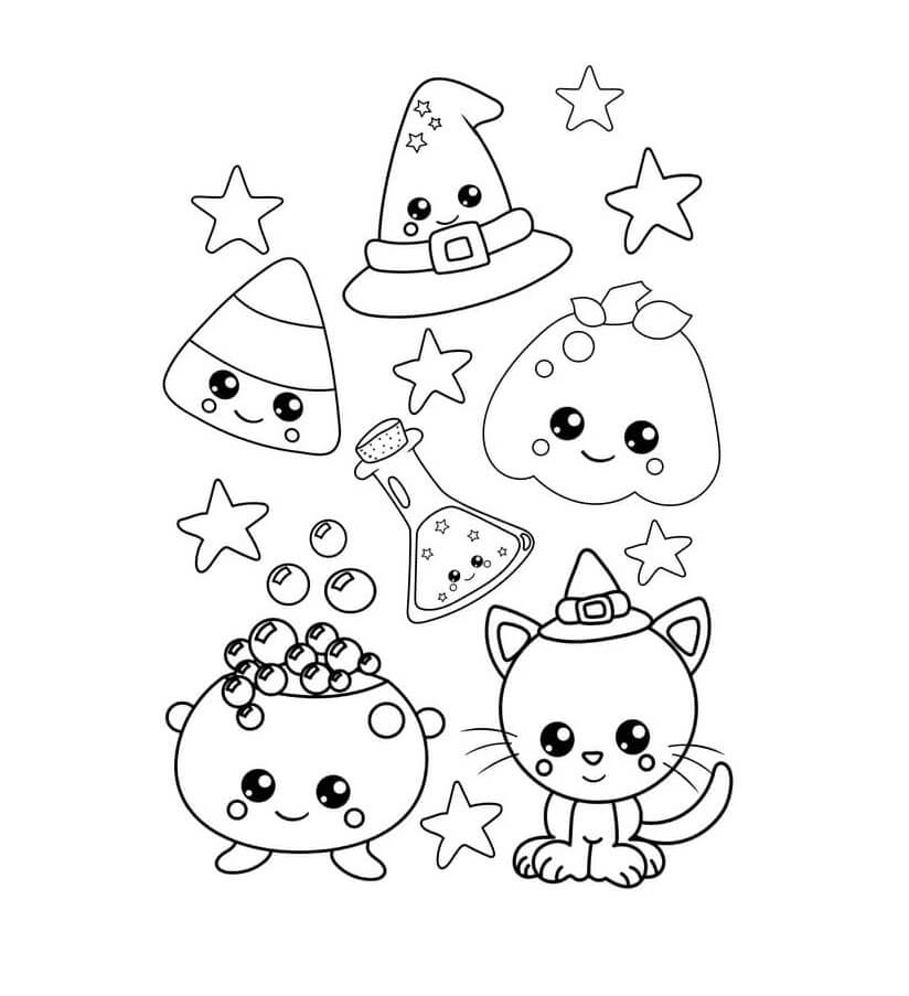 Kawaii halloween coloring page