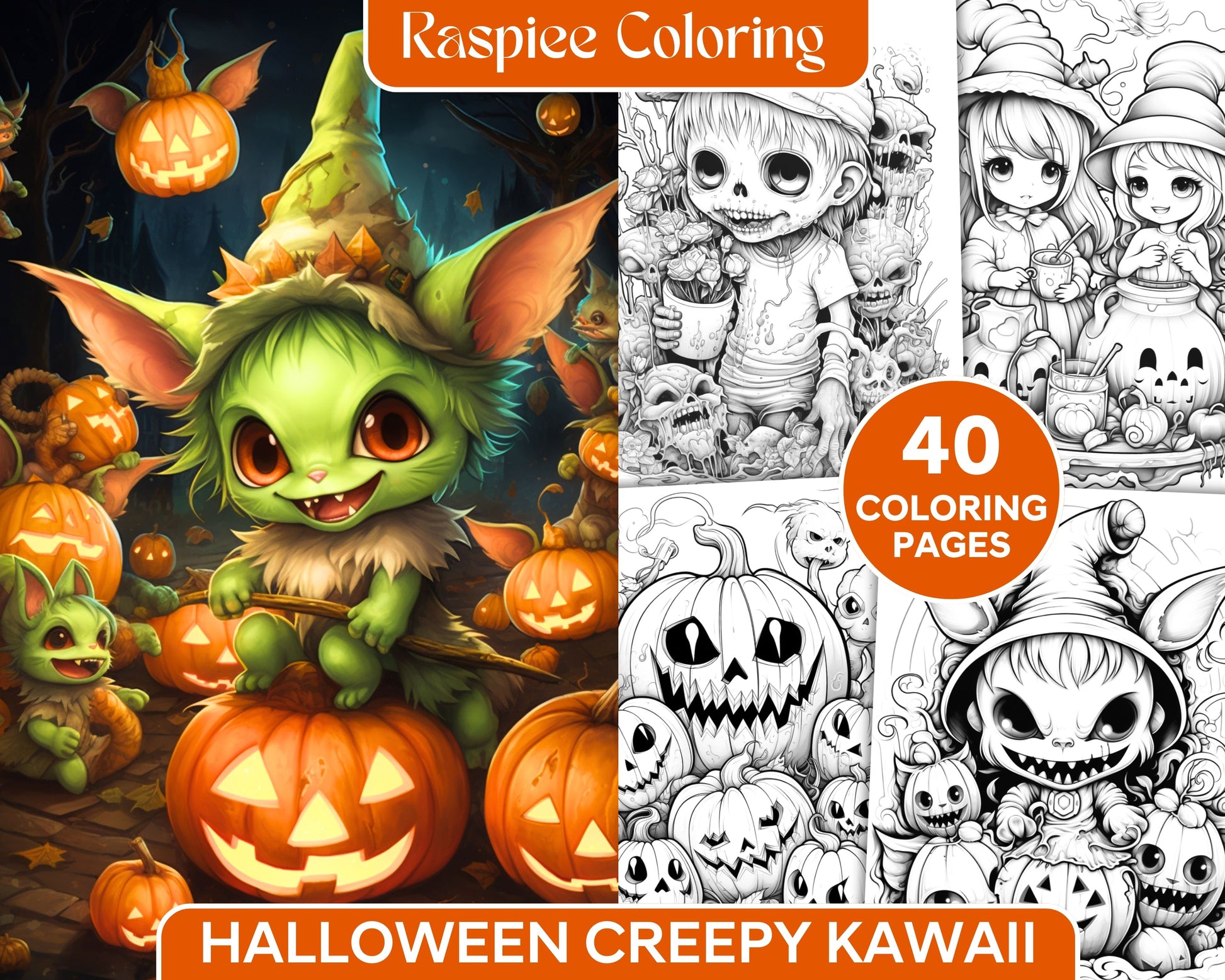 Halloween creepy kawaii grayscale coloring pages for adults and kid â coloring