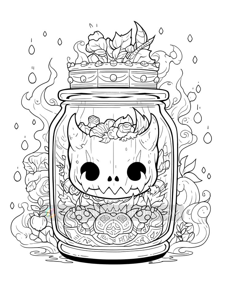 Kawaii halloween in jar coloring pages