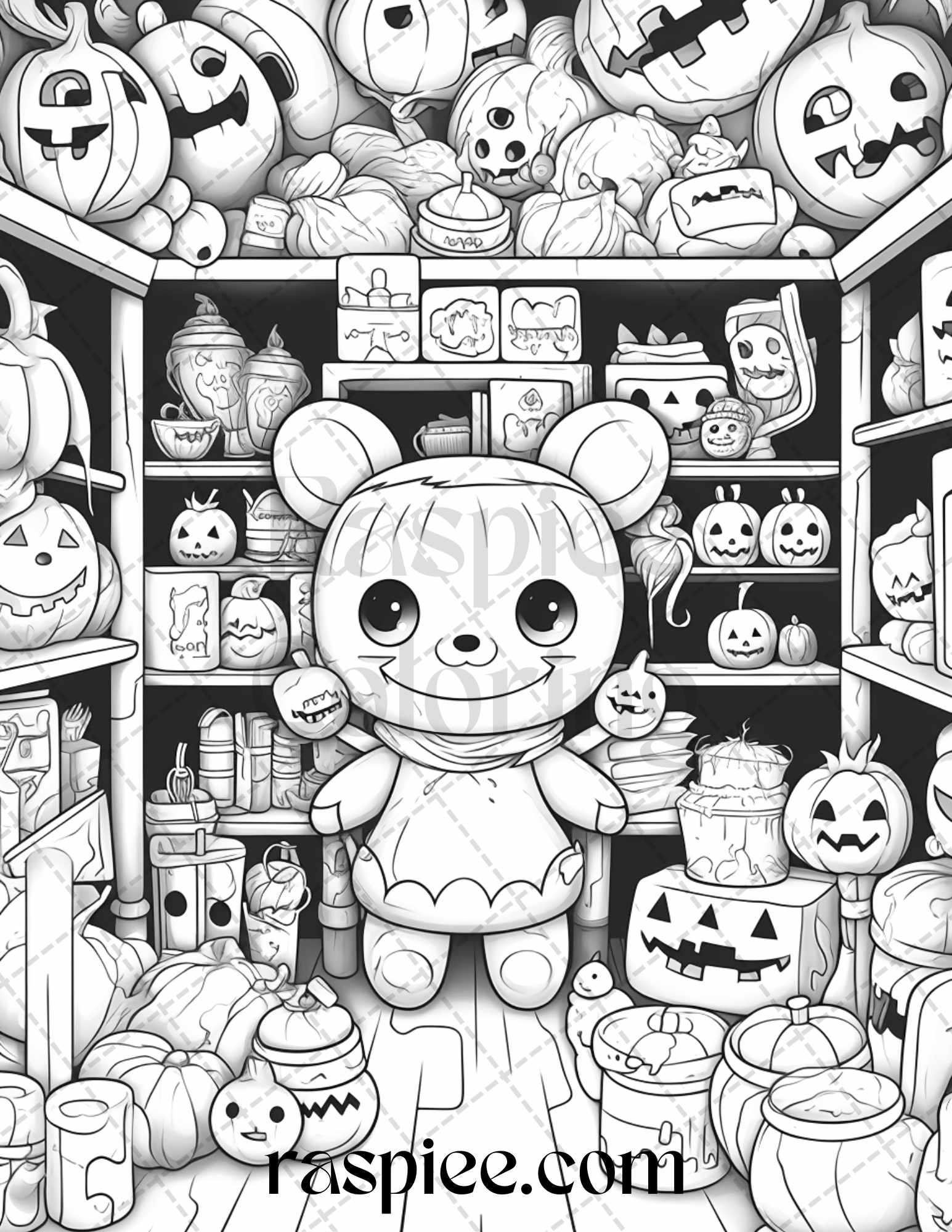 Halloween creepy kawaii grayscale coloring pages for adults and kid â coloring