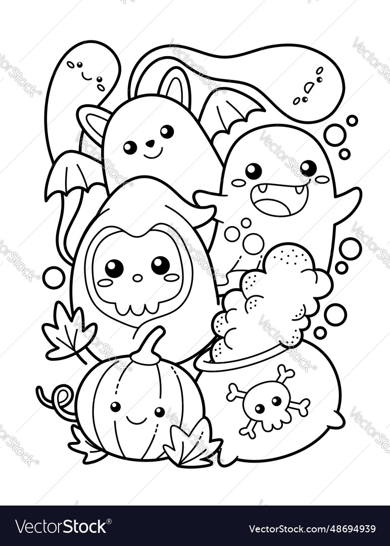 Cute and kawaii halloween theme coloring page vector image