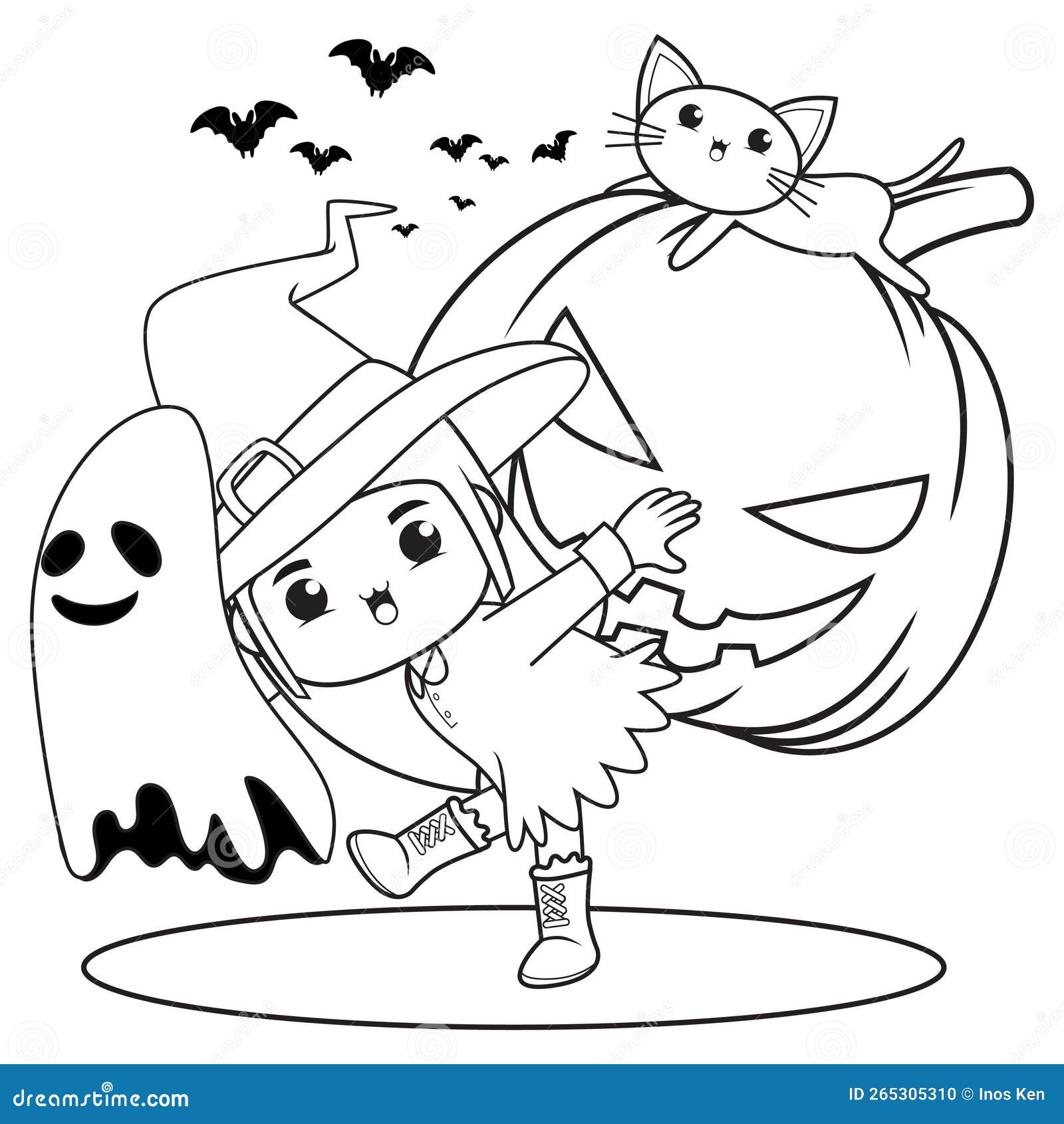 Halloween coloring book cute little girl witch stock vector