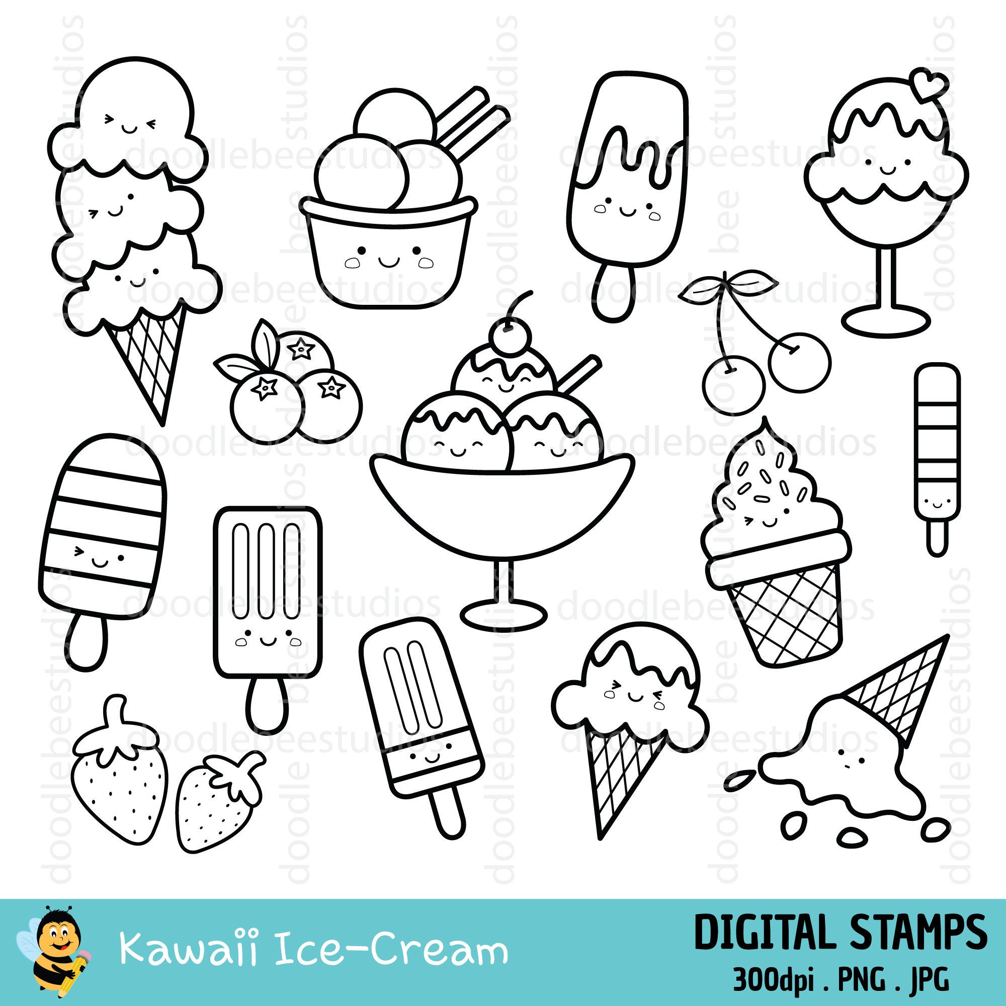 Kawaii ice cream digital stamps ice