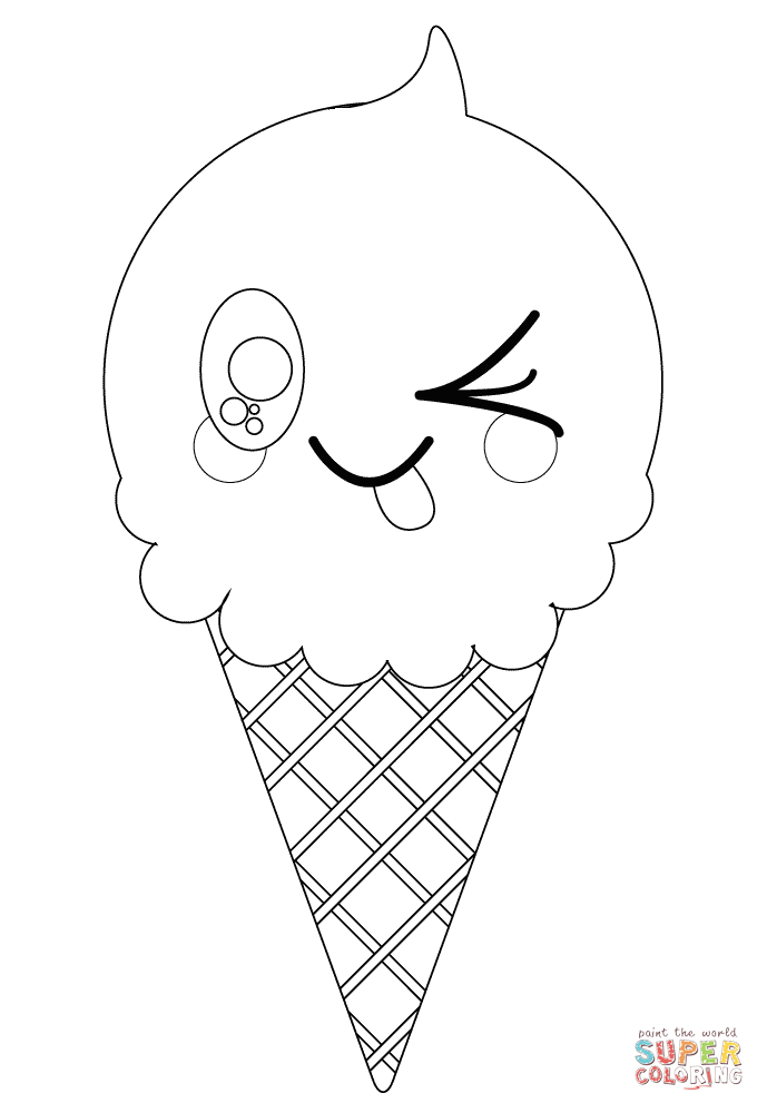 Kawaii ice cream cone coloring page free printable coloring pages