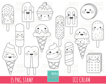 Ice cream stamp digi stamp mercial use kawaii coloring page ice cream