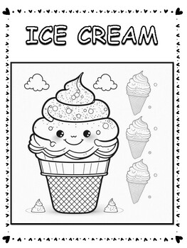 Kawaii ice cream theme mindful summer coloring pages school coloring sheets